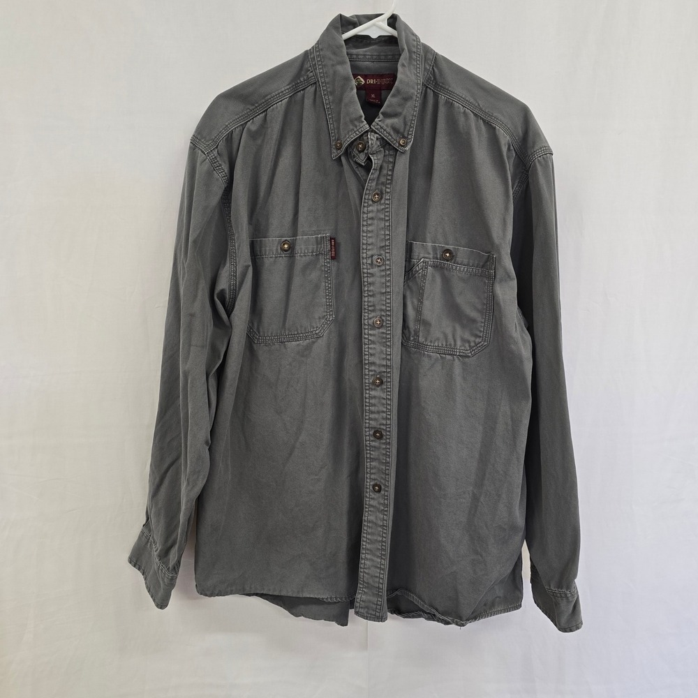 Dri Duck Mens XL Gray Canvas Long Sleeve Button Work Shirt Dual Pocket Cotton
